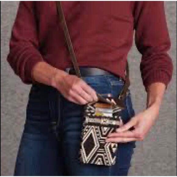 NEW Thirty One Call Me CROSSBODY Bag Purse Rio Weave Black White Saddle Brown - Picture 4 of 7